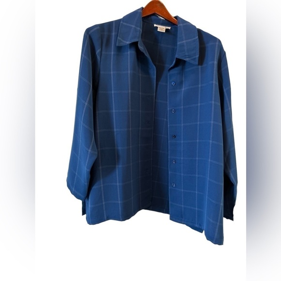 Jessica London size 1X open‎ front blue plaid type shirt - Picture 3 of 12